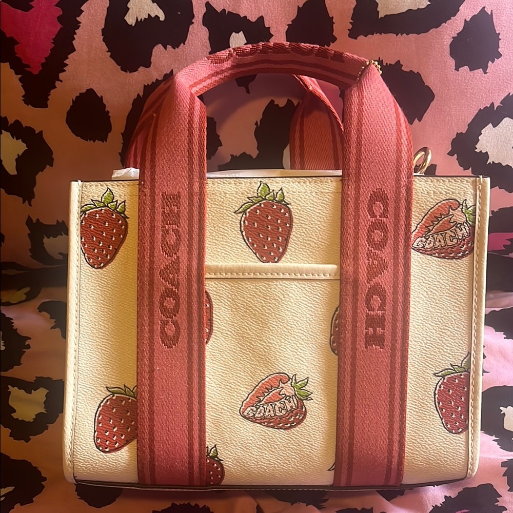 Coach Cream and Red Strawberry Print Tote Bag